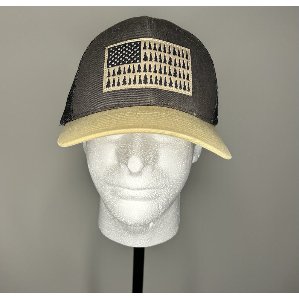 Columbia Trucker Hat Trees USA Flag Patch Front Size M/L Flex Fit Baseball Cap